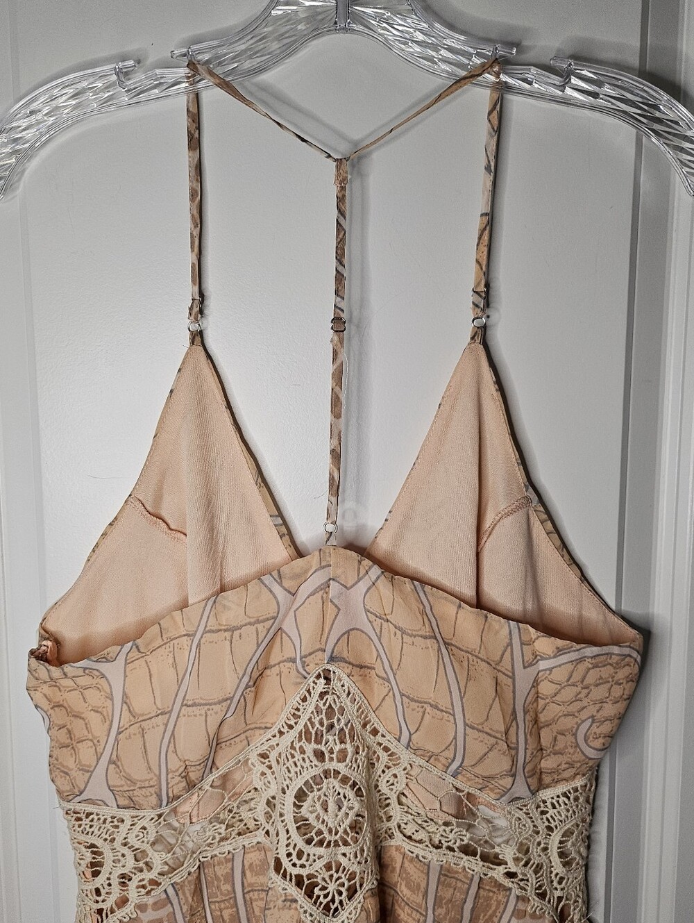 Virgin Only Women's L Boho Maxi Dress Crochet Lace Animal Print Racerback Peach - Picture 8 of 16